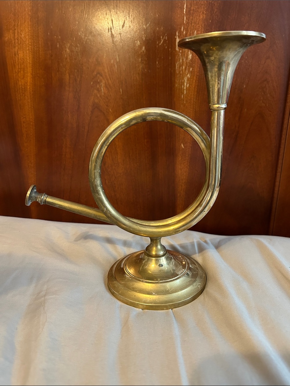 Vintage Brass French Horn Decorative Piece candle holder